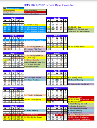 21-22 calendar