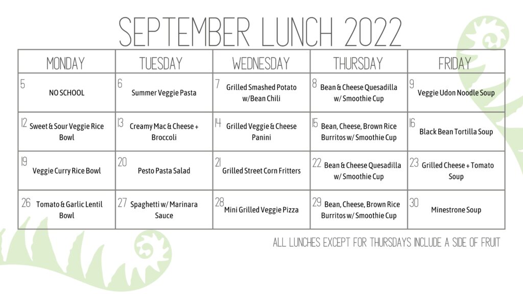 September Lunch 2022 Calendar